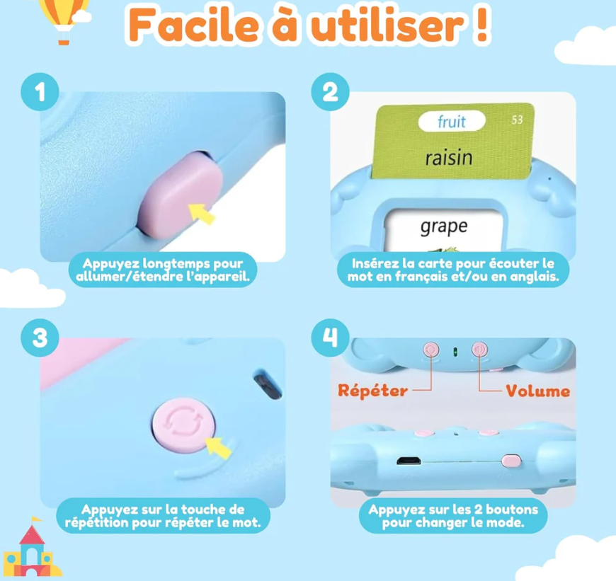 Cartes Flash Parlantes pour Enfants en français et en anglais